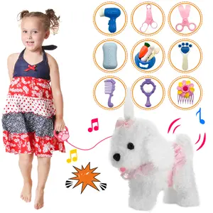 Toy Dog That Walk and Bark, Pet Care Playset - Remote Control Leash Interactive Electronic Plush Puppy, Tail-Wagging Stuffed Dog, Birthday Gift for Kids Girls Boys Aged 3-6 Year