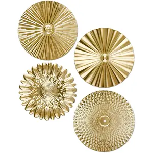 Pinsit 4PCS 10 Inch Gold Wall Art Decor for Living Room, Gold Wall Decor, Sunburst Hanging Metal Wall Art Decorations for Home Office Bedroom(Style2)