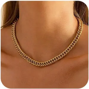 Gold Necklace for Women 14k Gold Plated Paperclip Singapore Cuban Chain Necklaces Non Tarnish 16/18/20 inch Simple Trendy Chunky Long Link Gold Chain Gold Jewelry for Women Gift