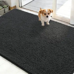 Dog Door Mat for Muddy Paws 48x30, Absorbs Moisture and Dirt, Absorbent Non-Slip Washable Doormat, Quick Dry Chenille Mud Mat for Dogs, Entry Indoor Entryway Carpet for Inside Floor, Dark Grey