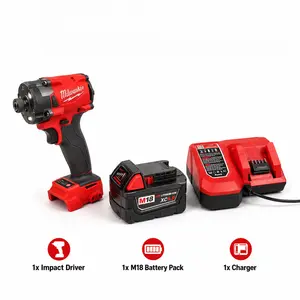 Milwaukee M18 18V 1/2Y-inch impact driver kit: 1 battery pack, 1 charger, suitable for screw tightening and bolt removal operations, featuring impact driving function.