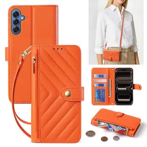 Compatible Galaxy S25 phone cases with multiple card slots: S21FE anti-drop protective case, S22+ luxury style women's leather case, S23 ultra lanyard crossbody case, S24 PLUS card slot new S25 edge coin purse.