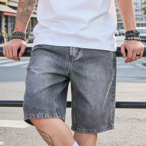 Summer Men Stylish Vintage Simple Solid Color Loose Denim Shorts Streetwear Male Casual Straight Denim Five-point Pants Summersale Deals For You