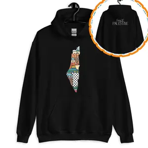 Palestine Hoodie, Traditional Map Pattern, Long Sleeve 100% Cotton, Unisex Clothing S-5XL, Keffiyeh, Flag Crew Neck Evening, Top Casual