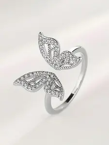 Butterfly Design Rhinestone Decor Adjustable Ring, Elegant Jewelry for Women, Trendy All-match & Exquisite Jewelry for Birthday Gift, Adjustable Rhinestone Accessory