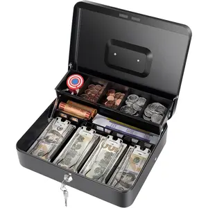 Box with  Tray and Key Lock,  Box Safe Locking,  Saving Lock Box with  Tray for  Register 11.8"x9.45"x3.54"