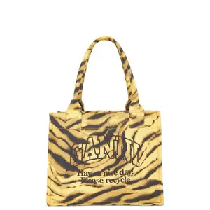 Ganni Large Easy Shopper Pocket Print Tote Bag in Khaki