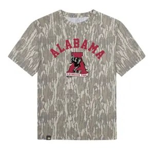 Alabama Football Red Logo Camo Bottomland Tee, Mossy Oak Original Camo Alabama Unisex Tshirt