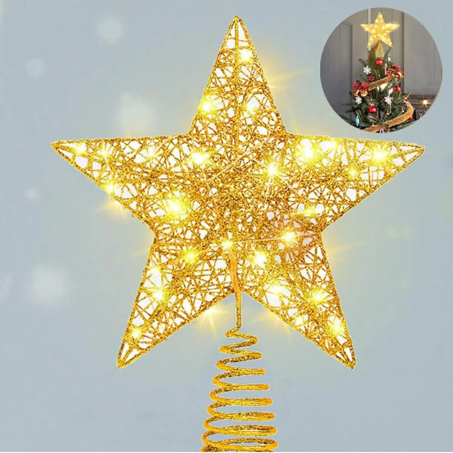 Christmas Tree Topper,20 LED ligthts Christmas Decorations  Tree Topper, Glittered Metal Christmas Tree Decorations for  Party Holiday Winter Xmas Tree Bar Shop Office Decoration
