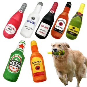 Plush Beer Bottle Dog Toy – Squeaky Chew & Interactive Play