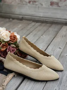 Knit Pointed Toe Flat Shoes for Women, Breathable Slip-on Loafers