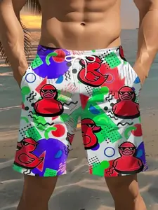 Men's Duck Print Beach Shorts, Lightweight Quick-Dry Polyester Fabric, Adjustable Drawstring Waist, Summer Pool & Beach Wear, Casual Vacation