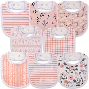 8 Pack Adjustable Baby Bibs – Absorbent Breathable Bibs with Snap Closure, Machine Washable, Unisex Bibs for Teething, Drooling & Feeding, Infant Essentials bibs Organic Cotton Set