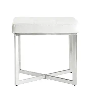Carolina Cottage Tufted Seat Vanity Bench - Modern, Chic Design, White & Chrome Metal Frame - 20x16x19 in.