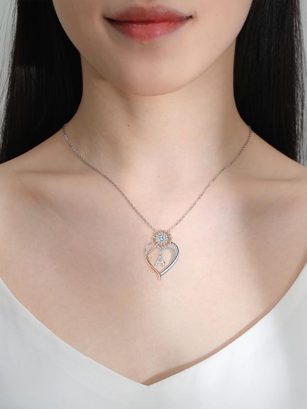 Sunflower Initial Heart Necklace with Rose Jewelry Box, Letter Pendant for Women, Mother's Day Birthday Christmas Gift, Exquisite Jewelry Gift