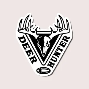 Deer Hunter Skull Sticker, Hunting Bullet Vinyl Decal for Truck, Gun Case, Cooler or Toolbox, Black & White Antler Skull Design