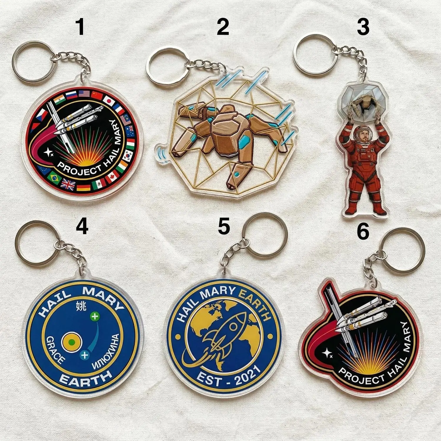 Project Hail Mary Keychain, Ryland Grace Rocky Acrylic Keychain, Sci Fi Astrophage Bag Tag Keychain