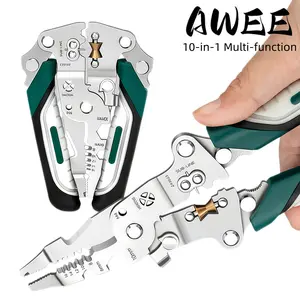 10 in 1 Foldable Wire Stripper Crimper, Multifunctional Electrical Cable Stripping Cutting Plier, All-in-One Wire Twister Splitter, Father's Day Gift for Dad