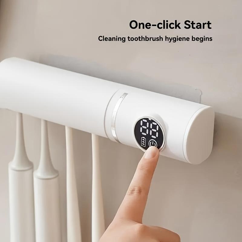 [Smart UV Toothbrush Sanitizer] 1pc Automatic Dual Sterilizer Smart UV Toothbrush Sanitizer - Wall-Mounted with Power Display, Rechargeable 1200mAh Lithium Polymer Battery, USB Charging, ≤36V for Bathroom Use