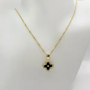 Nec Gold Chain Necklace with Black Enamel Cross Pendant for Women