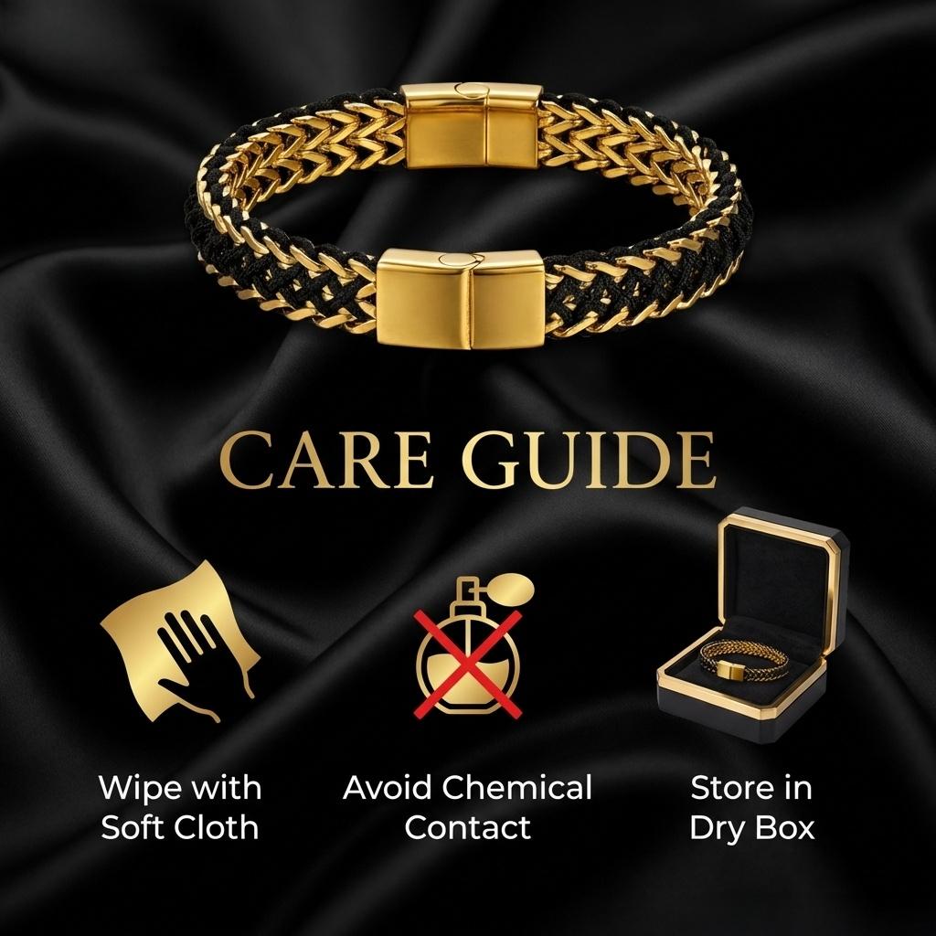 Mens Curb Chain，Stainless Steel Nylon Rope String Bracelets，Gold and Black Two-tone，Stainless Steel Clasp，Handmade Fashion Handmade Jewelry Gifts，Comes with a Gift Box