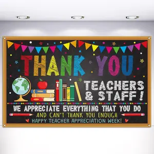 Thank You Teachers Photo Booth Backdrop 2025 Teacher Appreciation Week Banner Decorations School Classroom Photography Background Wall Decor (5.9×3.6ft)