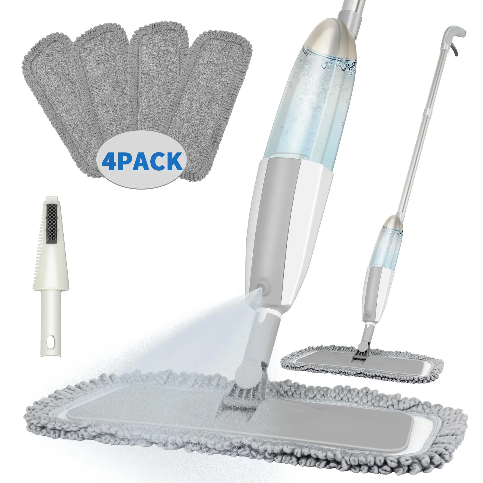 Microfiber Spray Mop for Floor Cleaning with 4 Washable Pads Hardwood Floor Mop Grey Iron 360° Rotating Head 420ml Spray Bottle Non Slip Sweat Proof