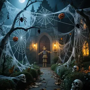 1000 sqft Halloween Spider Webs Decorations with 120 Extra Fake Spiders, Super Stretchy Cobwebs for Halloween Decor Indoor and Outdoor