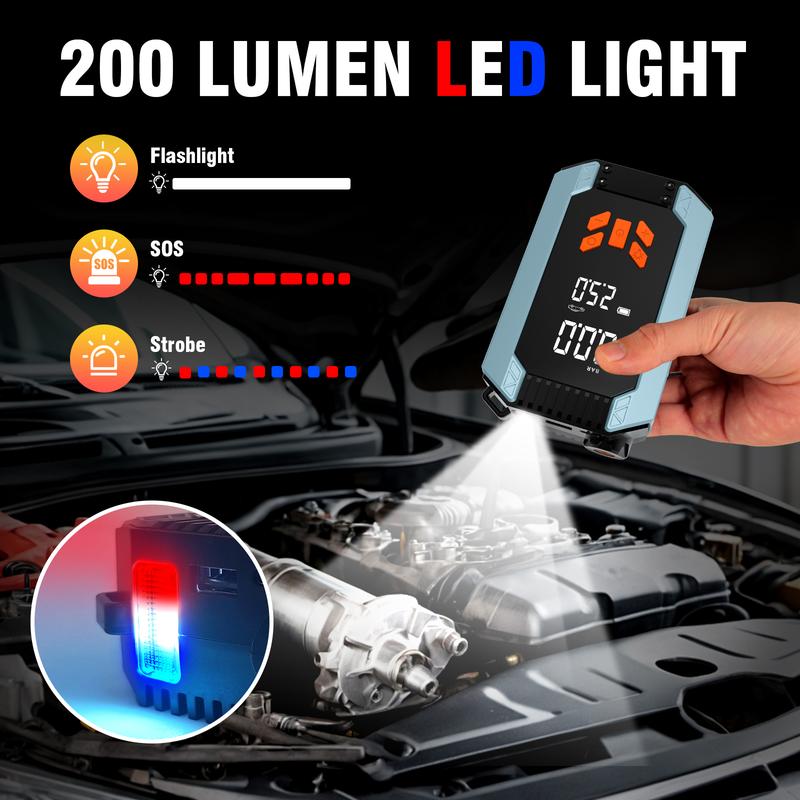 Portable Car Jump Starter with Air Compressor, 12V Battery Booster for 6L Gas/3L DL, 1000A 150PSI Tire Inflator, Smart Jumper Cables, LED Flashlight, LCD & Tire Pressure Display