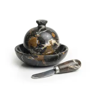 Marmor Krafts Handmade Marble Butter Dish with Lid & Matching Knife | Water-Sealed Butter Keeper for Countertop | Elegant Butter Storage for Kitchen, Dining & Serving | Luxury Butter Crock