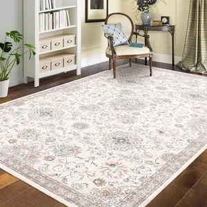 【Restock Sale】GARVEE Washable Area Rugs in 9x12 and 10x13 Sizes with Boho Vintage Designs, Distressed Patterns, Low Pile, Non-Slip, Soft Texture in Neutral Beige and Dusty Blue for Living Room, Bedroom, and Office.