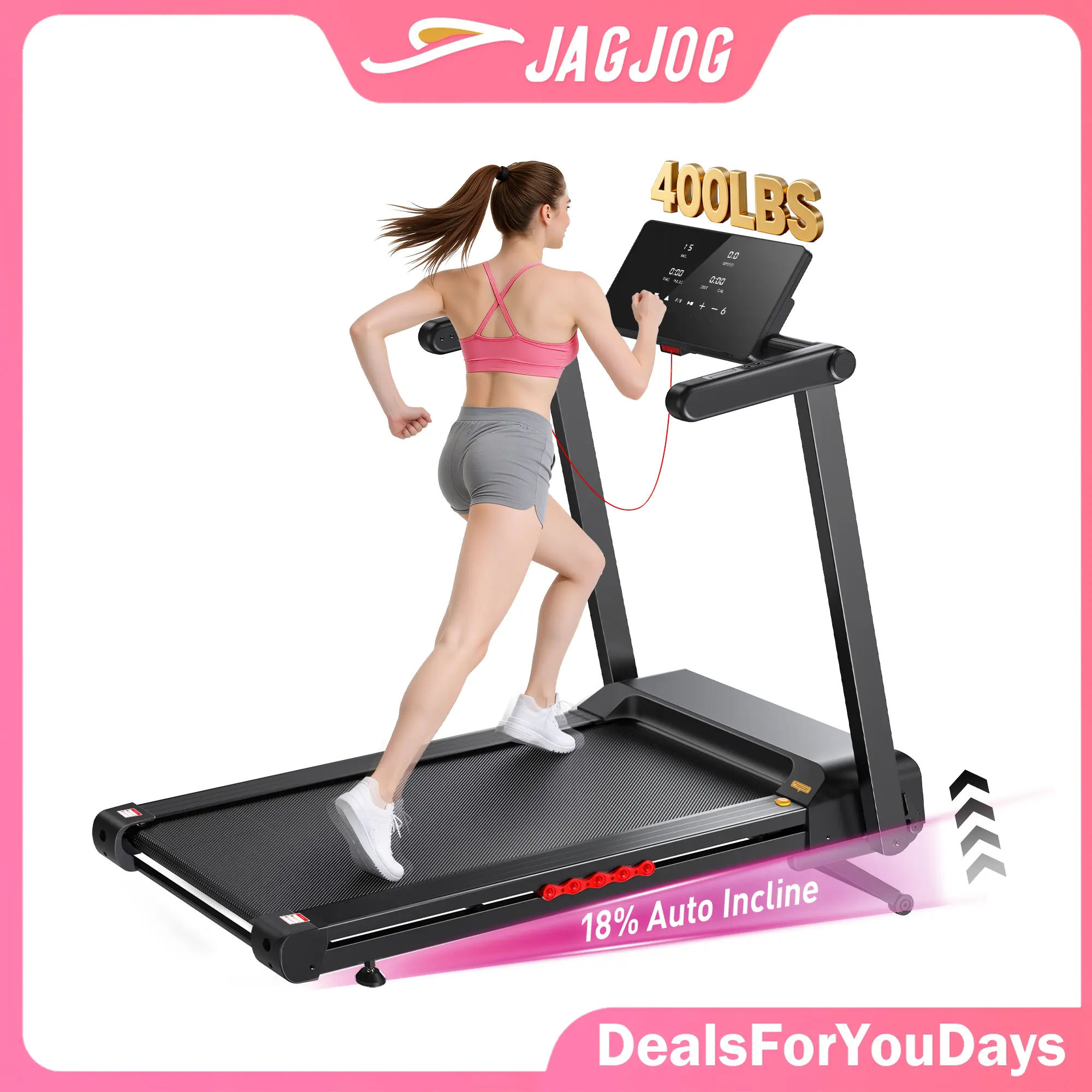 【Premium New Drop】18% Auto Incline Treadmill, 400 LBS Capacity Folding Treadmill with 4.5HP Quiet Motor, 18" Wide Running Belt, 12 HIIT Programs & App Control for Home Gym,Summerwins,DealsForYouDays summerwins