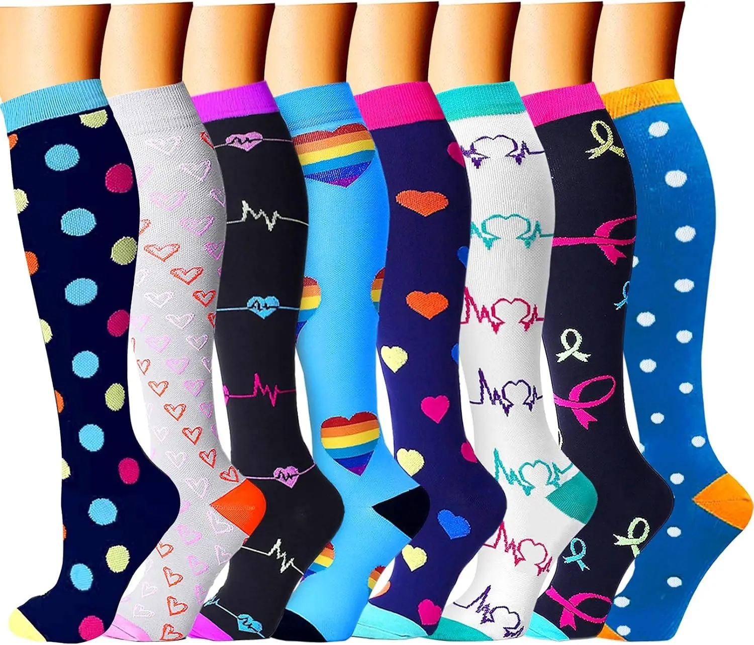 Compression Socks for Women & Men Circulation (8 Pairs) 15-20 mmHg Best Calf Socks Support for Athletic Cycling