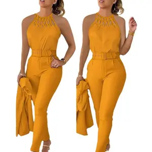 2025 Women’s Spring/Summer Fashion Solid-Color Top and Pants Set – Elegant Slim Fit, Comfortable, with Belt (Women’s Clothing)