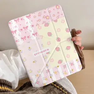 Strawberry Splicing Cute Cartoon Case For iPad 10th 11th A16 10.9 Air 11 13 M2 M3 Mini 6 Pro 11 7th 8th 9th 10.2 Air 4 Air 5 10.9 Pro 12.9 Samsung Galaxy Tab Redmi Xiaomi Pad  Huawei MatePad Auto Sleep Awake Pencil Slot