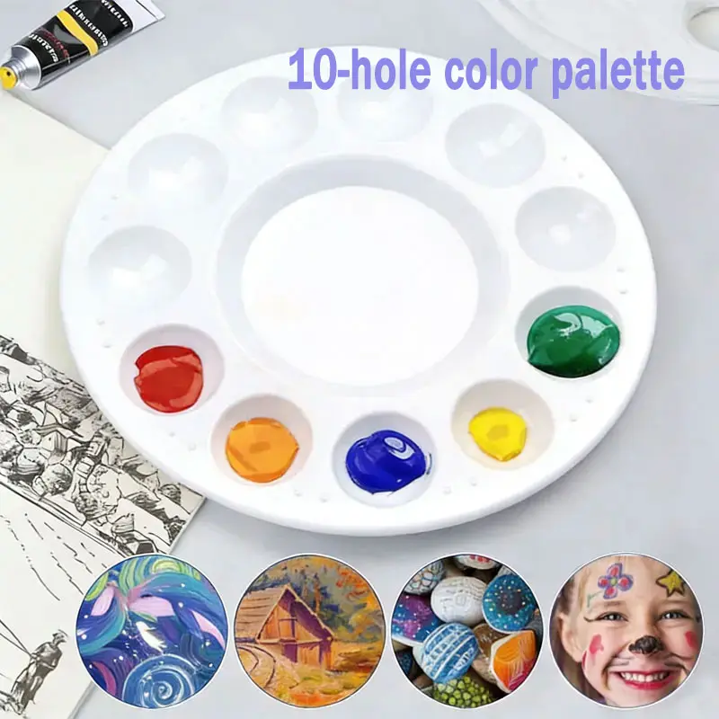 Plastic Palette Set, 10-Hole Round Design, Ideal for Artists & Beginners, Perfect for Mixing Paints, Durable Craft Tool, Art Craft Supplies, Watercolor Painting Supplies, Art School Supplies, Art Materials