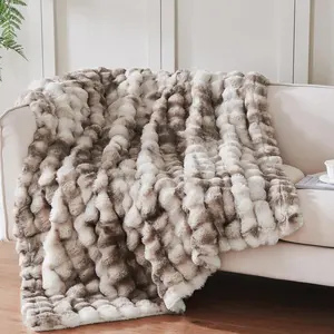 50x60 Inches-Soft Fuzzy Faux Fur Plush Throw Blanket - Thick, Warm for Couch, Sofa, Bedroom, Camping - Decorative Blanket for Cozy Warmth, Bubble Brown Tie Dye