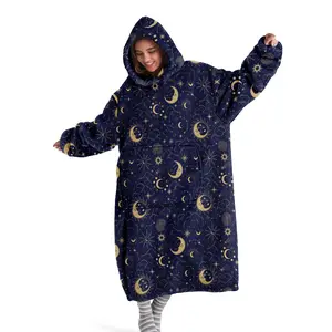 hoodie blanket，Wearable Blanket，Unisex Hooded Blanket, Wearable Throw, Vintage Moon Print, Soft Comfort Homewear, All-Season Warmth, Perfect Gift，Christmas Gift,Valentine's Day gift