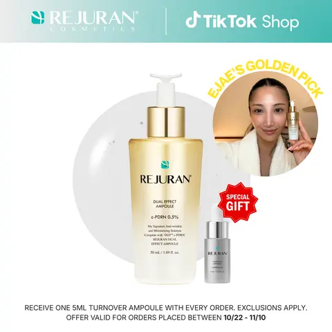 REJURAN Dual Effect Ampoule, DOT DUAL c-PDRN - Rejuvenating Face Serum for Radient Glass Skin, Wrinkle and Fine Line Treatment, Firming, and Deep Hydration, Korean Skincare (1.69 fl oz)