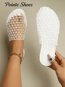 2026Women’s Breathable Hollow Mesh Flat Mules, Summer Closed-Toe Slip-On Slippers, Lightweight Non-Slip Beach & Casual Slides, Open Toe Mules