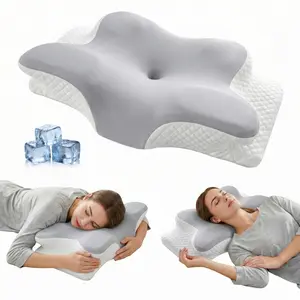 Cooling Memory Foam Cervical Pillow Ergonomic 2 Heights Neck Pillows for Pain Relief Contour Orthopedic Support Bed Pillow for Side Back Sleepers