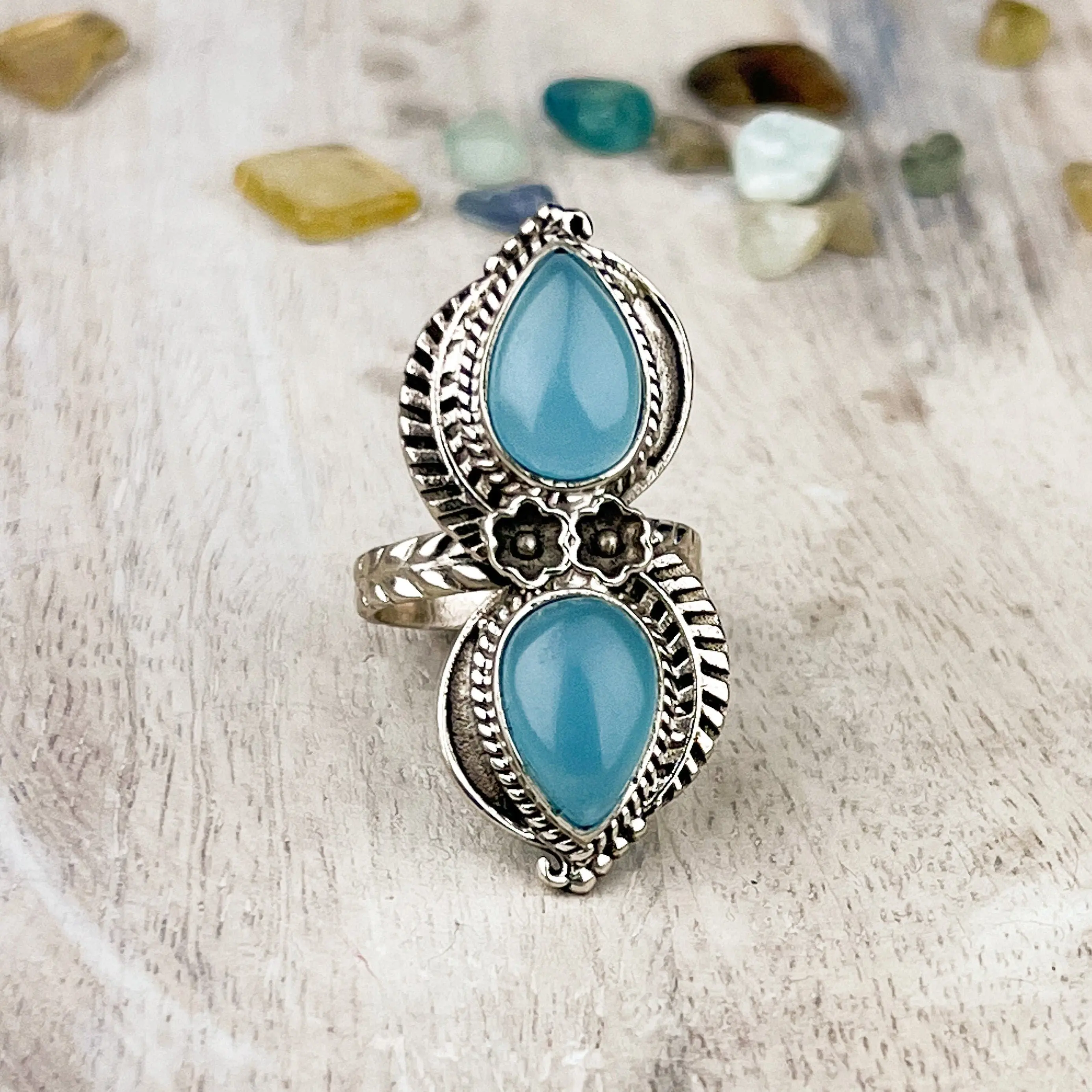 Serene Aqua Chalcedony Sterling Silver Ring - Size 7 | Grounding Balance Stone for Stability and Peaceful Vibrations
