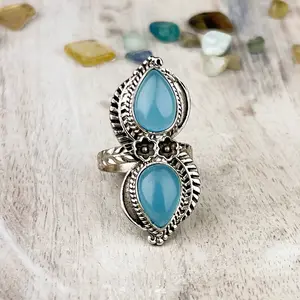 Serene Aqua Chalcedony Sterling Silver Ring - Size 7 | Grounding Balance Stone for Stability and Peaceful Vibrations