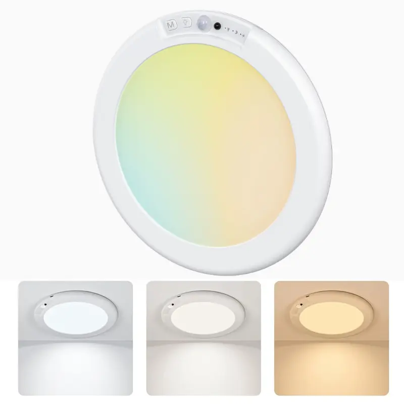 Rechargeable Motion Sensor Ceiling Light with Remote, 3 Color Temperatures Brightness Adjustment, 8000mAh Battery, 7-10 Hours Runtime Interior Lighting Fixtures for Camper, Sheds