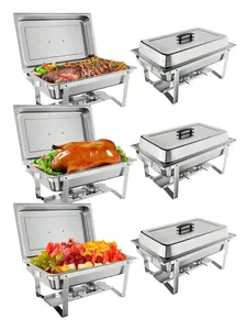 6-Pack 8QT Stainless Steel Chafing Dish Set With Folding Frame - Bulk Catering Supplies For Banquets Buffet Buffet Table