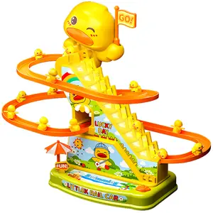 Duck Climbing Stairs Toy with 6 Mini Ducks Electric Slide Yellow Duck Toy with Light and Music Toy Holiday Gift Birthday Gift Christmas Gift