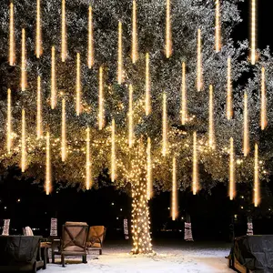 Dazzle Bright Lights Outdoor, Meteor Shower Rain Lights 12 Inch 8 Tubes, Waterproof Plug in Falling Icicle Lights Christmas Weddding Decorations for Tree Yard House Deco