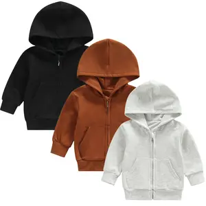 Toddler Baby Boy Girl Zip Up Hoodies Solid Color Hooded Sweatshirt Long Sleeve Jacket Casual Outerwear Fall Clothes