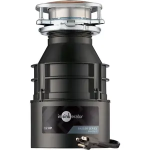 InSinkErator Badger 5 Garbage Disposal with Power Cord, Standard Series 1/2 HP Continuous Feed Food Waste Disposer, Badger 5 W/C, No Size, Black/Gray