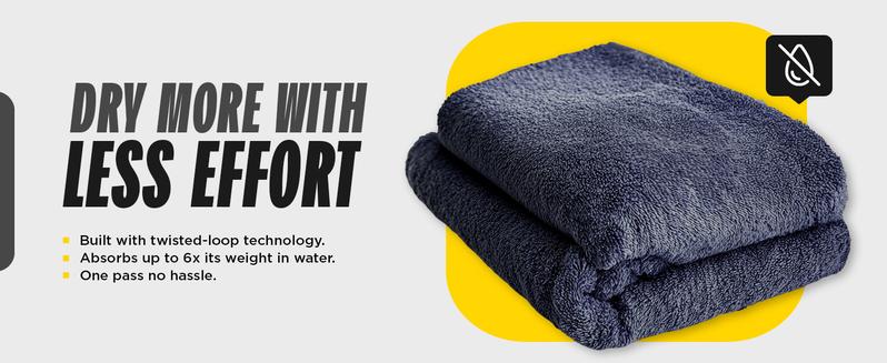 Beyond Drying Towel - Premium Car Drying Microfiber - Large & Super Absorbent - Detailing Towel for Cars and Boats - One-Pass Scratch Free Cleaning Towel - 24 x 36 Black